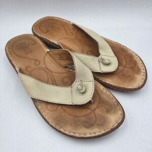 Born Mai Cream Leather Flip Flop Thong Sandals Womens 7M B86811 Knot Detail